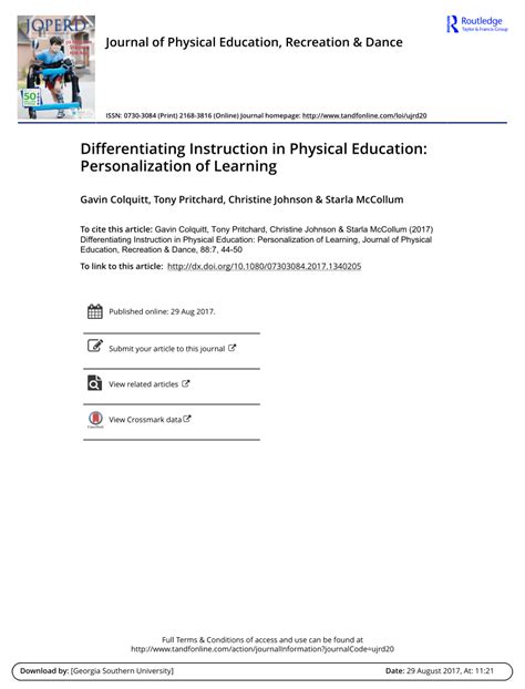 Differentiating Instruction in Physical Education: Personalization of.